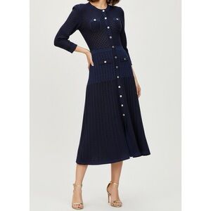 MISS ROSIER Elodie Knit Midi Dress, Dark Blue, Medium